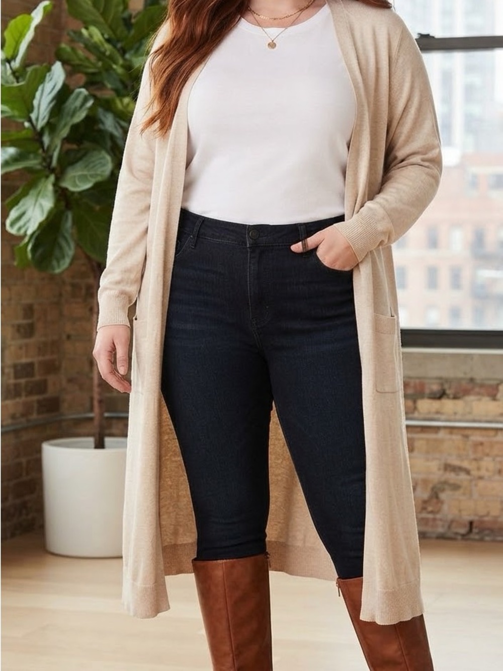torrid NWOT Longline Open Duster Cardigan in Beige